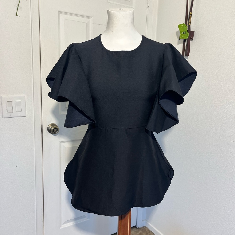 CO Collection Black Ruffle Sleeve Top